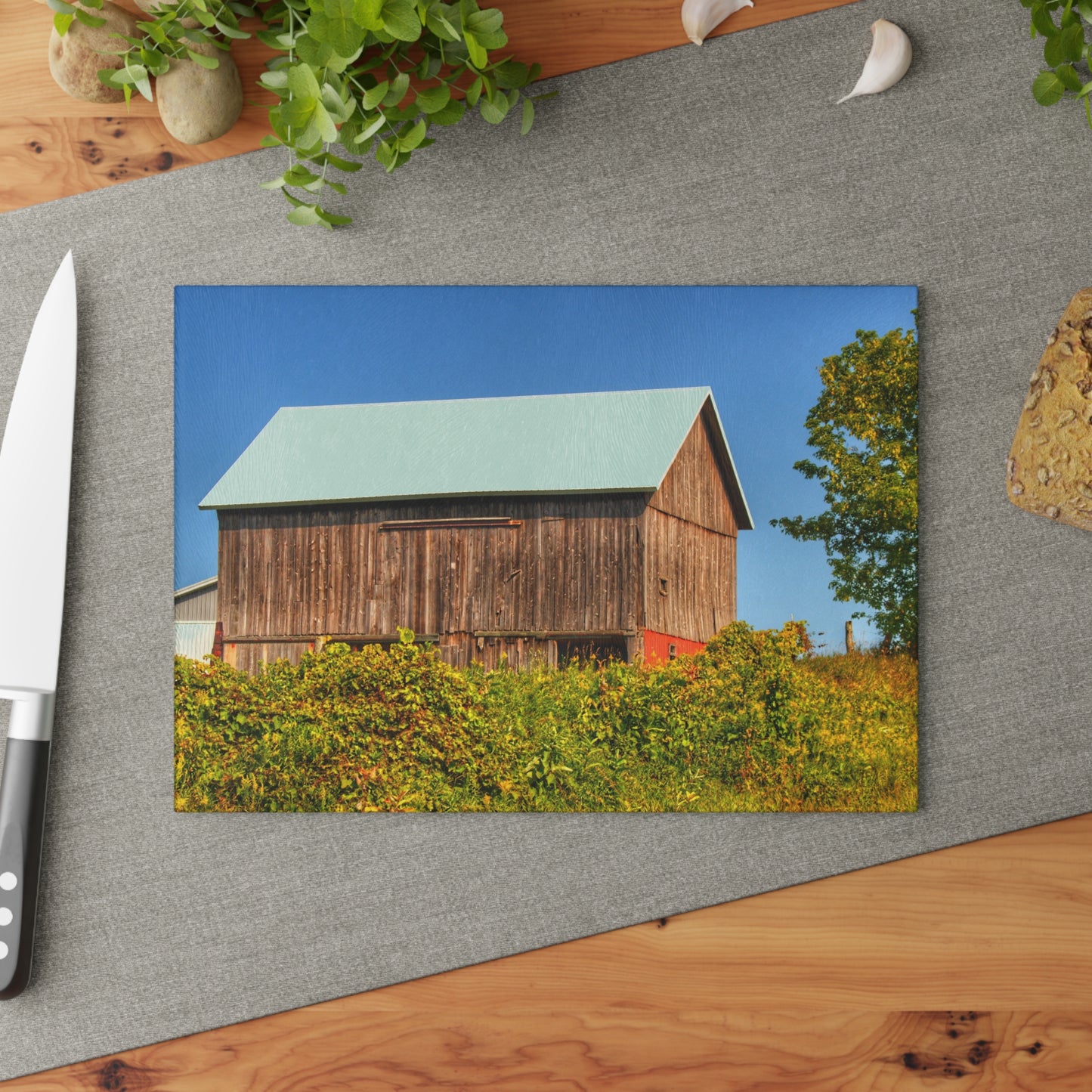 U R There Photography Hilltop High Grey Rustic Farmhouse Tempered-Glass Cutting Board