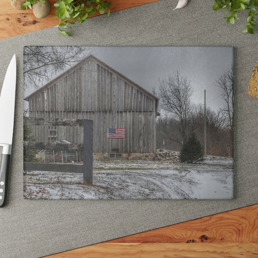 U R There Photography Sutton Road Patriot Grey I Rustic Farmhouse Tempered-Glass Cutting Board