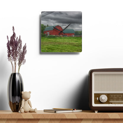 U R There Photography Clifford Road Red I Rustic Farmhouse Acrylic Analog Wall Clock