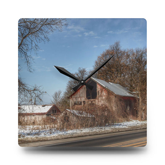 U R There Photography Almont Van Dyke Red I Rustic Farmhouse Acrylic Analog Wall Clock 10.75'' × 10.75'' (Square)