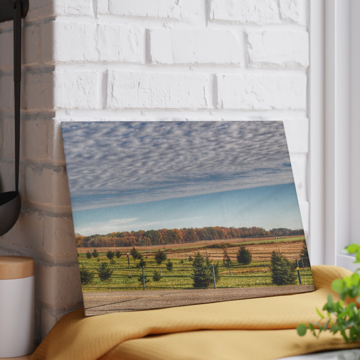 U R There Photography Fences, Firs and Fall Rustic Farmhouse Tempered-Glass Cutting Board