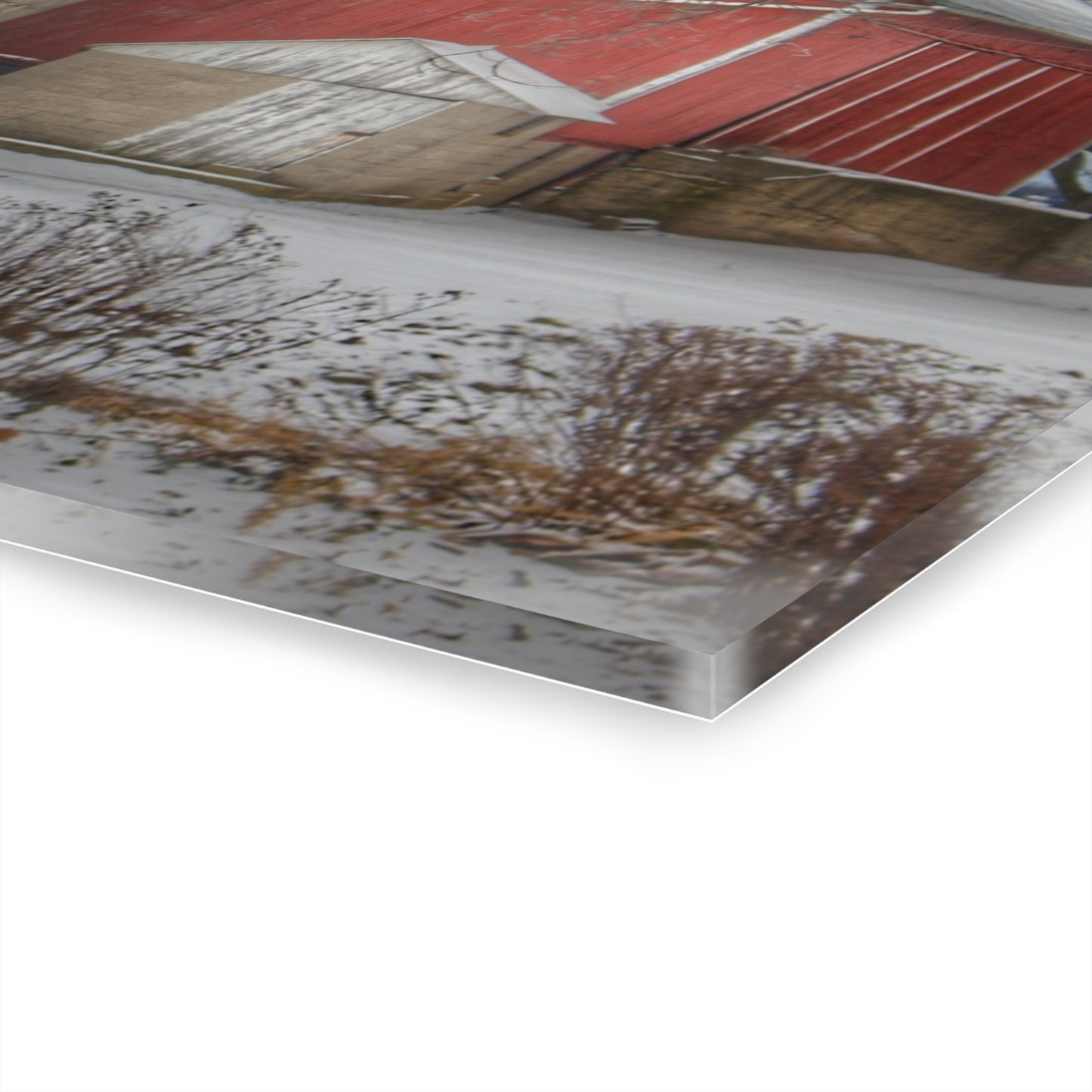 U R There Photography Frenchline Road Red in Winter Rustic Farmhouse Acrylic Wall Print