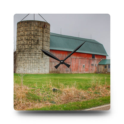 U R There Photography Plumb Creek Road Red I Rustic Farmhouse Acrylic Analog Wall Clock