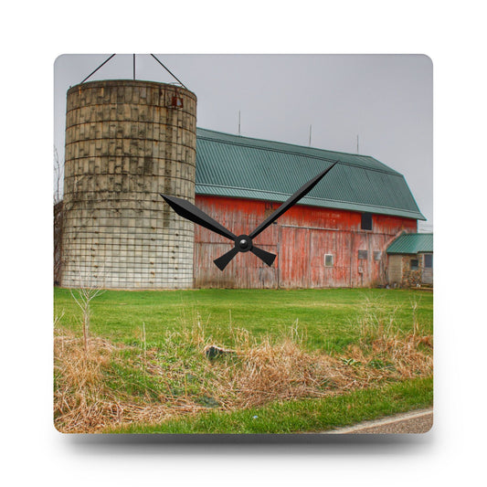 Plumb Creek Road Red I Rustic Farmhouse Acrylic Analog Wall Clock 10.75'' × 10.75'' (Square)