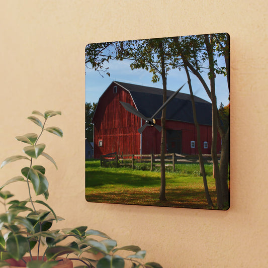 U R There Photography Hough Road Red I Rustic Farmhouse Acrylic Analog Wall Clock