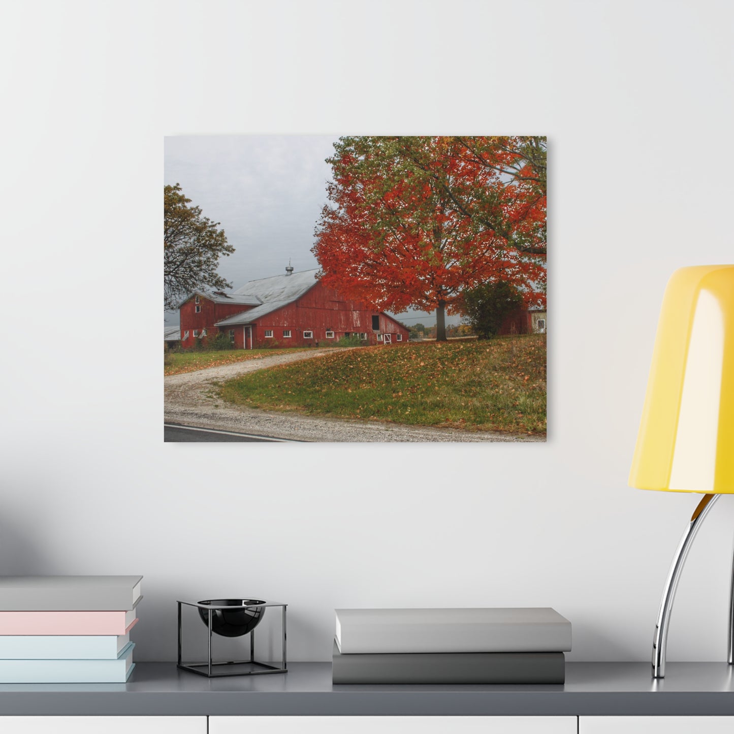U R There Photography Goodrich Baldwin Road Reds II Rustic Farmhouse Acrylic Wall Print