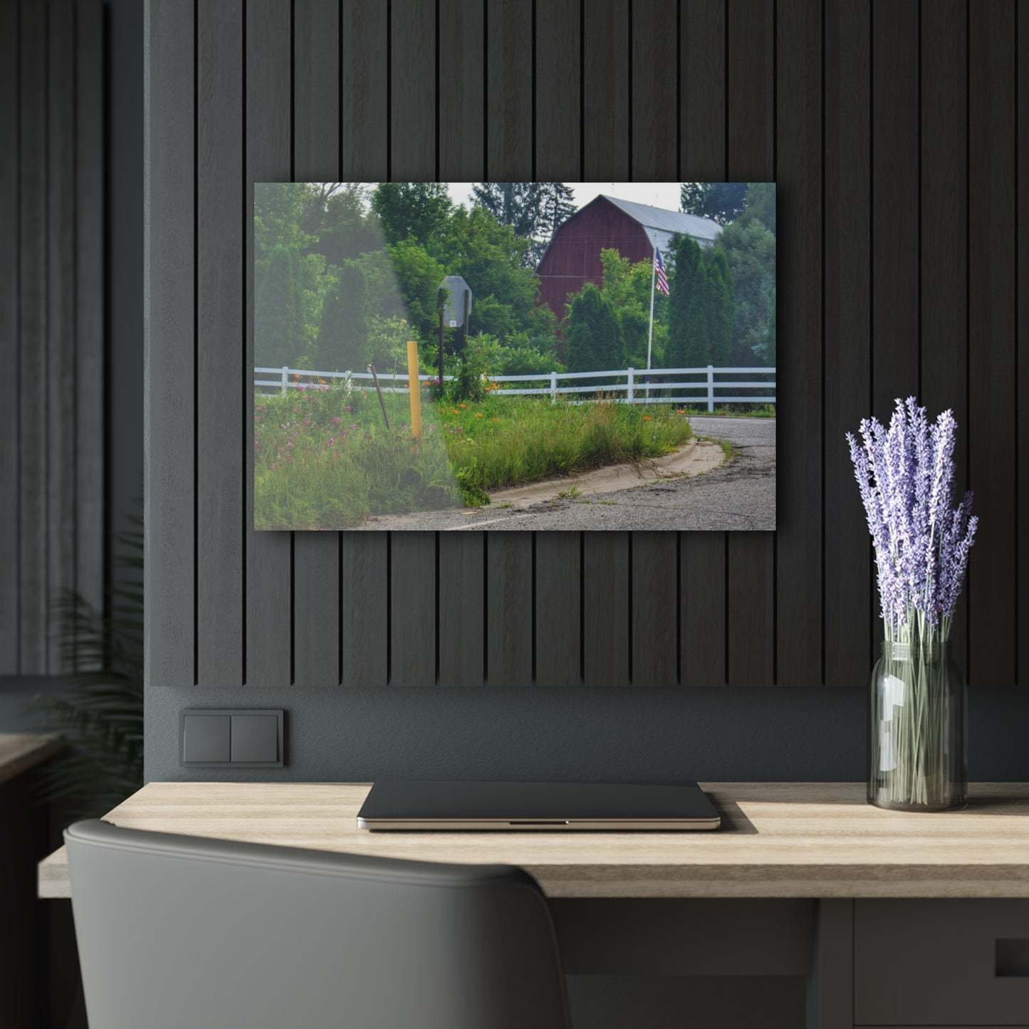 U R There Photography Sutton Road Red and Old Glory Rustic Farmhouse Acrylic Wall Print