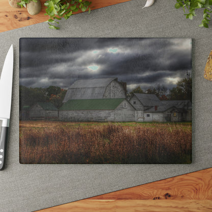 U R There Photography Farnsworth Road White Rustic Farmhouse Tempered-Glass Cutting Board
