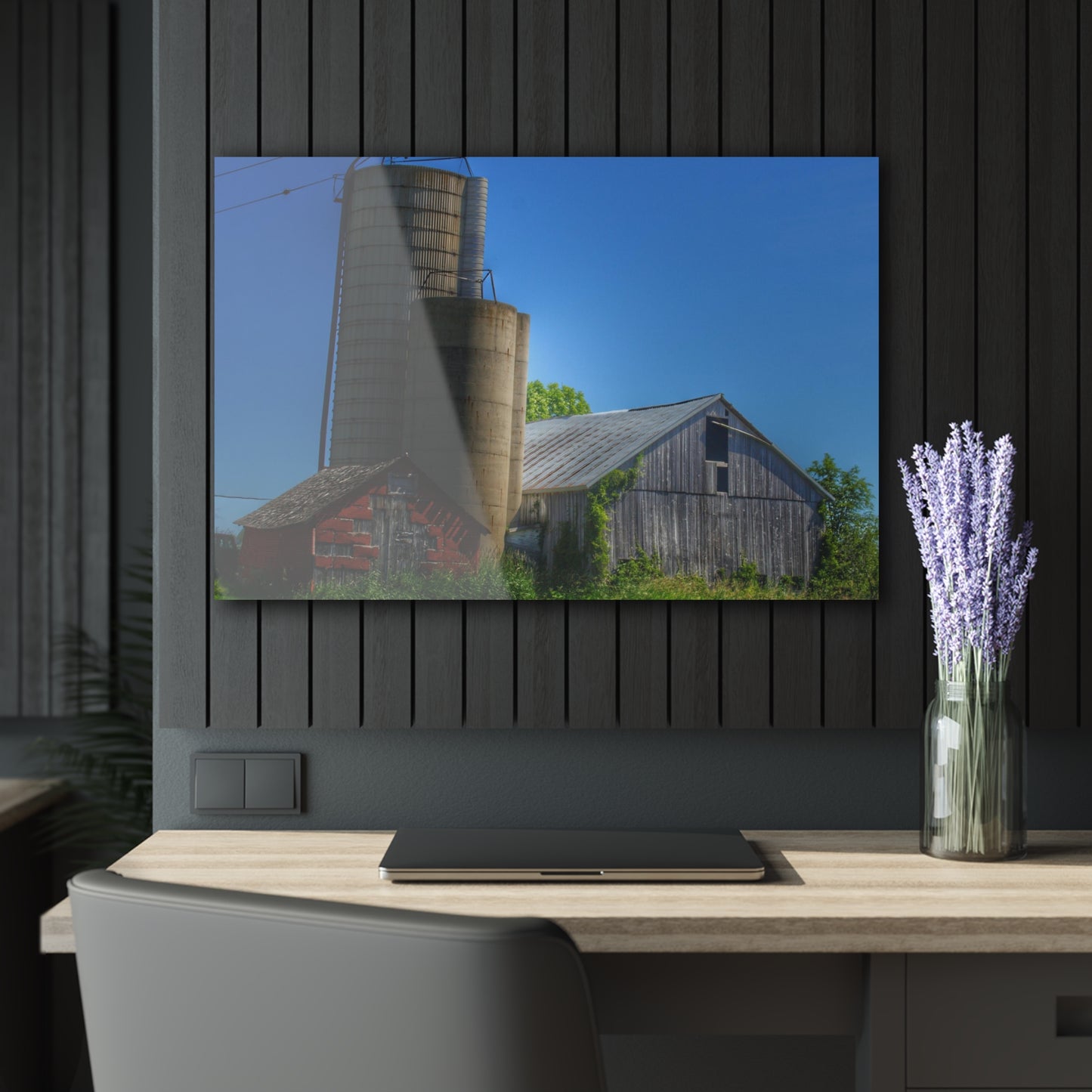 U R There Photography East Swaffer Grey and Little Red Rustic Farmhouse Acrylic Wall Print 14 "x 11"