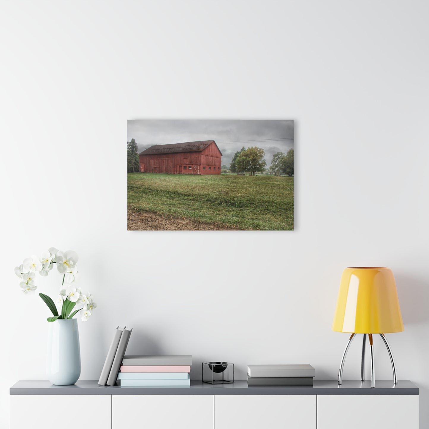 U R There Photography Birch Road Red Rustic Farmhouse Acrylic Wall Print