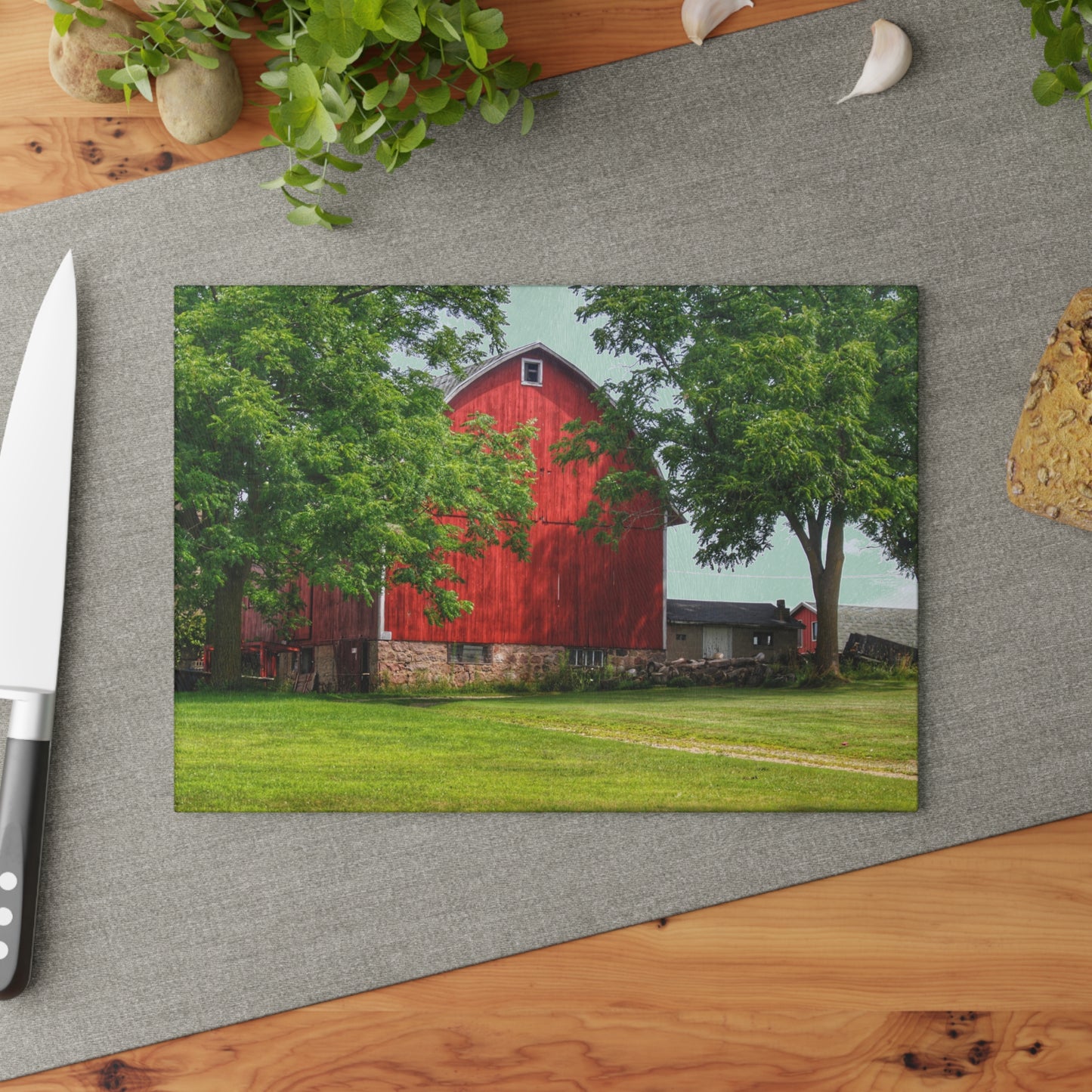 U R There Photography Summer Fieldstone Red Rustic Farmhouse Tempered-Glass Cutting Board