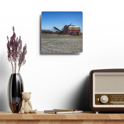 U R There Photography Early Spring Red II Rustic Farmhouse Acrylic Analog Wall Clock