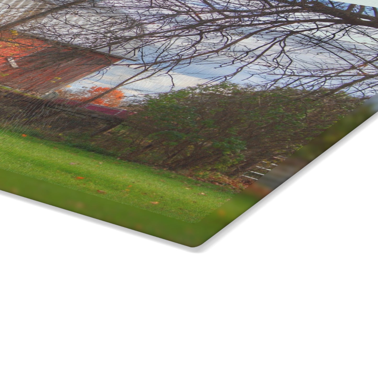 U R There Photography Millis Road Hidden Red Rustic Farmhouse Tempered-Glass Cutting Board