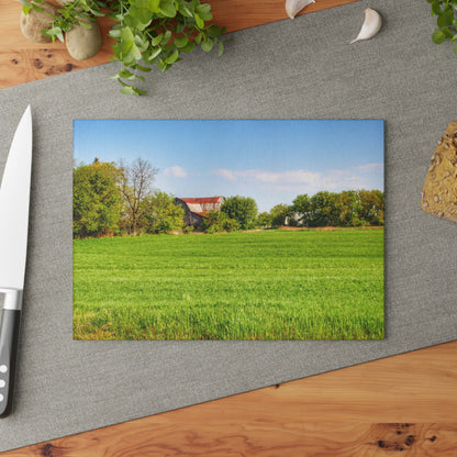 U R There Photography Deckerville Road Hidden Red Rustic Farmhouse Tempered-Glass Cutting Board