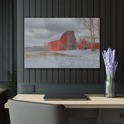 U R There Photography Catlin Reds in Winter II Rustic Farmhouse Acrylic Wall Print