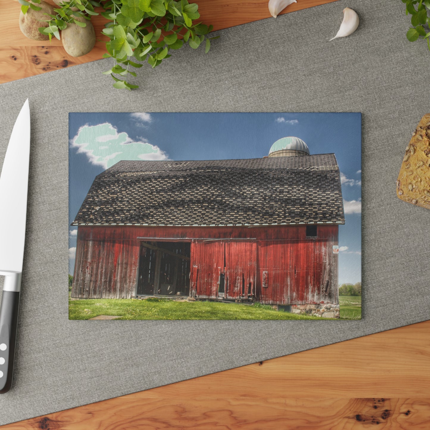 U R There Photography Hollenbeck Road Red III Rustic Farmhouse Tempered-Glass Cutting Board