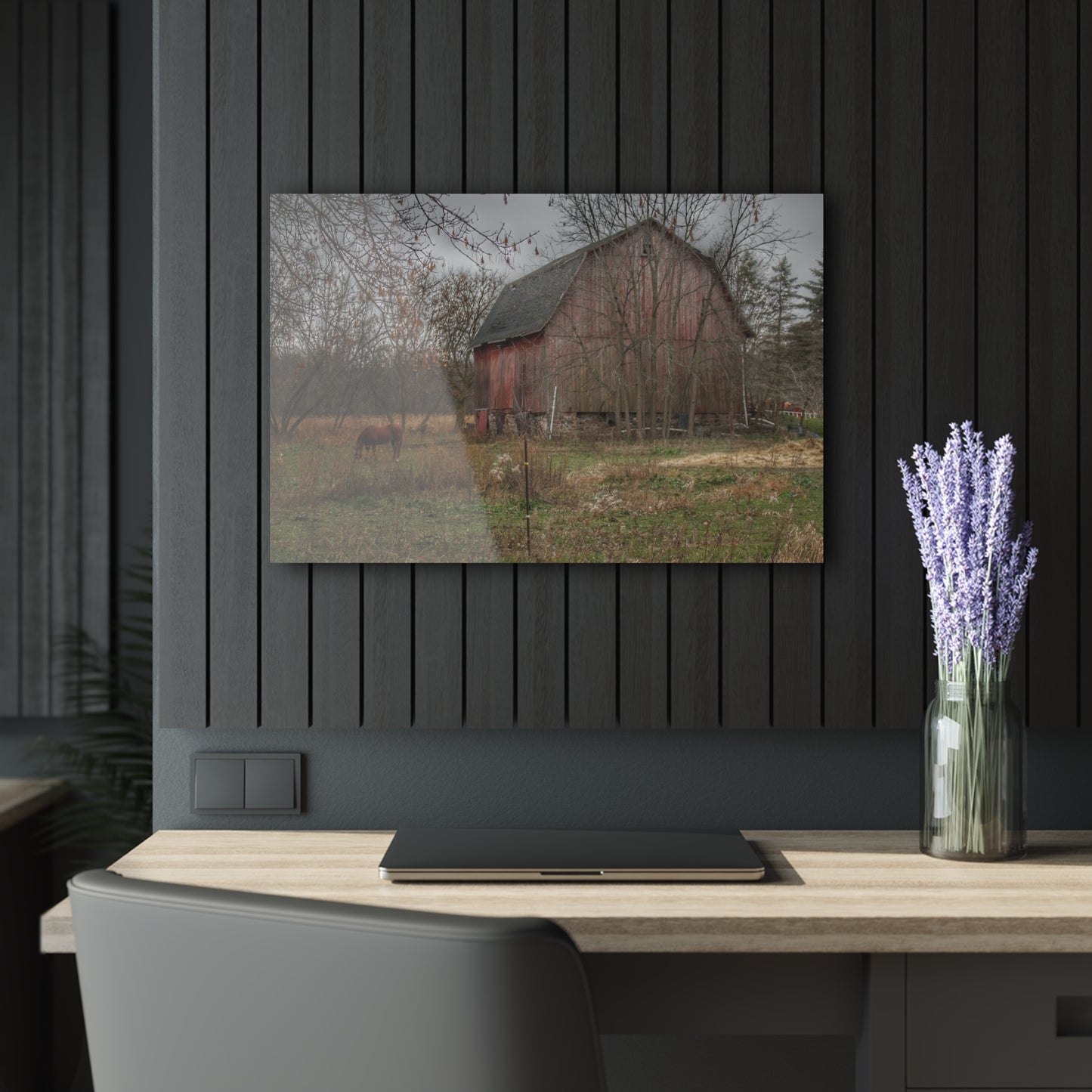 U R There Photography Blair Road Barn and Horse Rustic Farmhouse Acrylic Wall Print