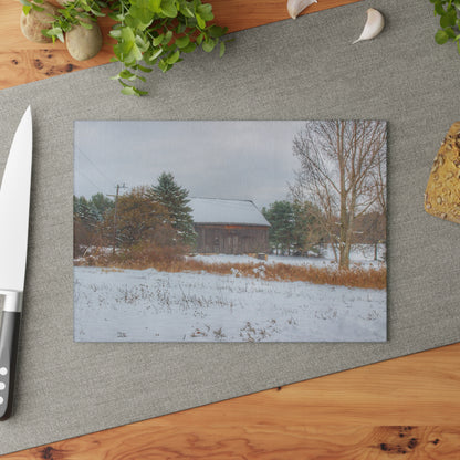 U R There Photography Hosner Road Grey in Winter Rustic Farmhouse Tempered-Glass Cutting Board
