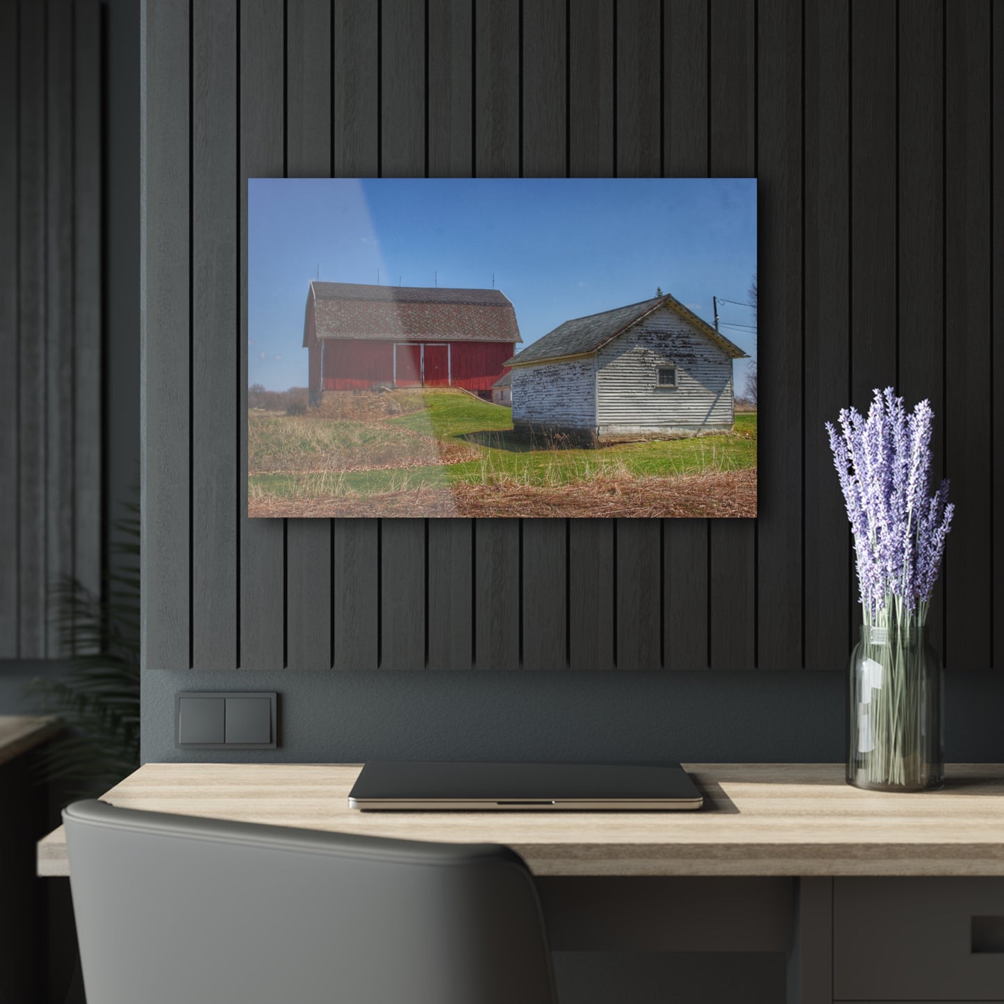 U R There Photography Hurd Corners Red and Little White Rustic Farmhouse Acrylic Wall Print