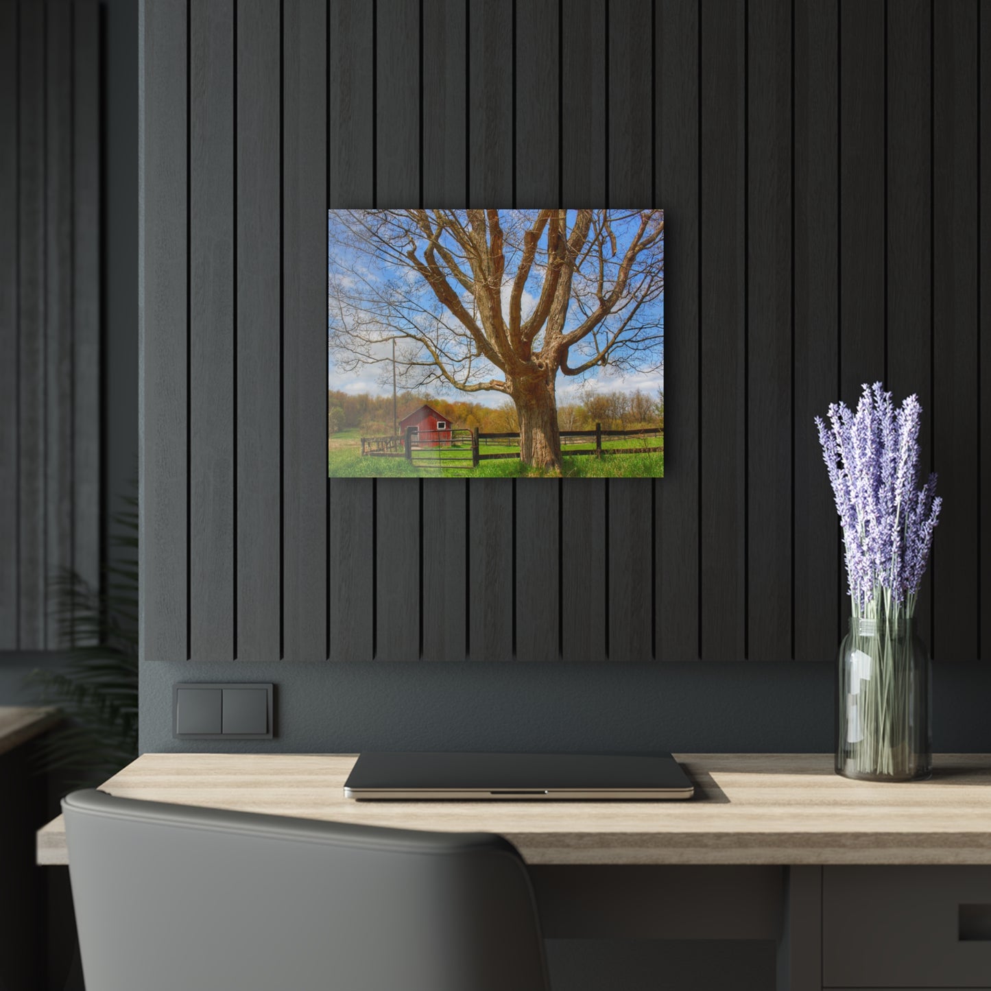U R There Photography Delano Oak and Little Red Rustic Farmhouse Acrylic Wall Print