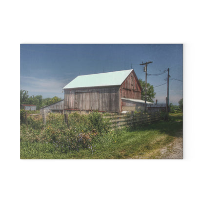 U R There Photography Castle Road Cow Barn I Rustic Farmhouse Tempered-Glass Cutting Board