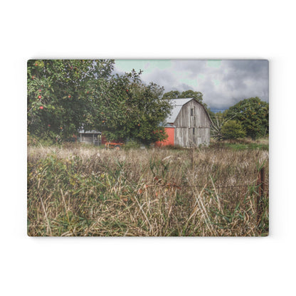 U R There Photography East Frances Road Hidden Grey I Rustic Farmhouse Tempered-Glass Cutting Board