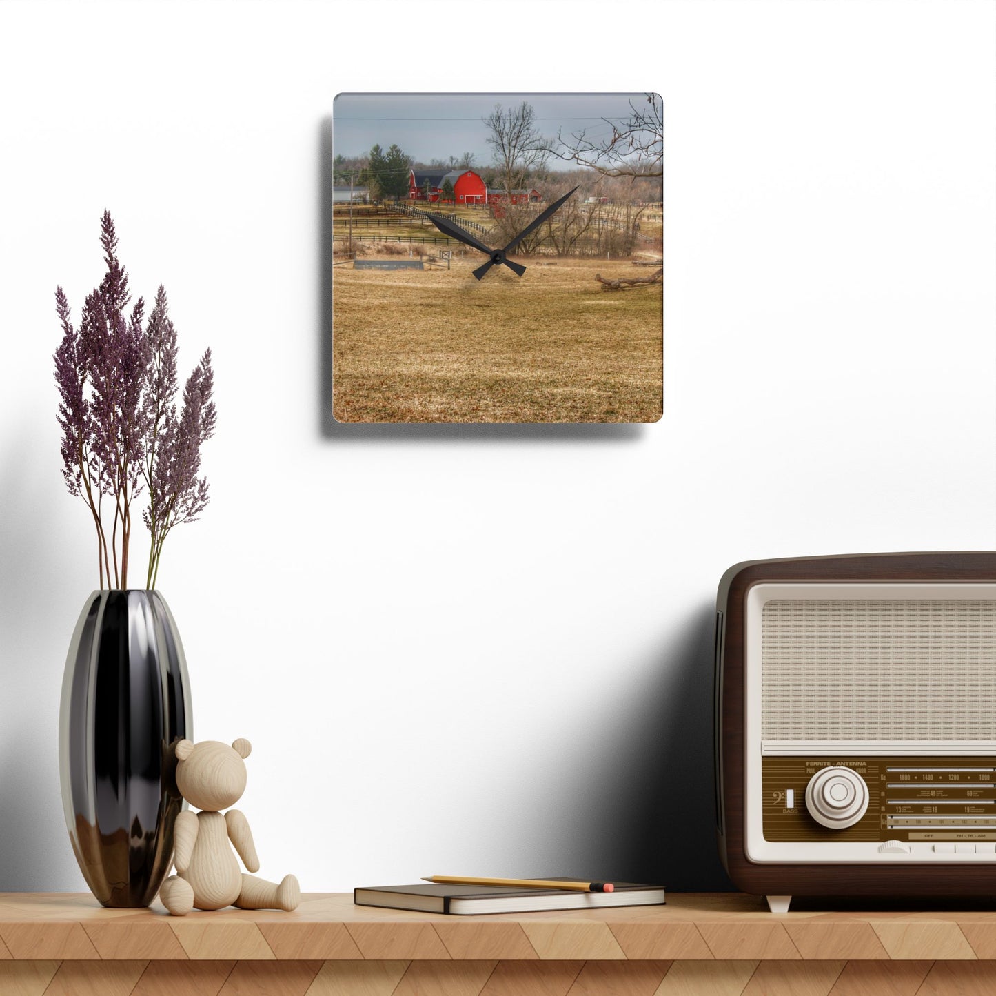 U R There Photography Beyond the Trees on Rock Valley Road Rustic Farmhouse Acrylic Analog Wall Clock