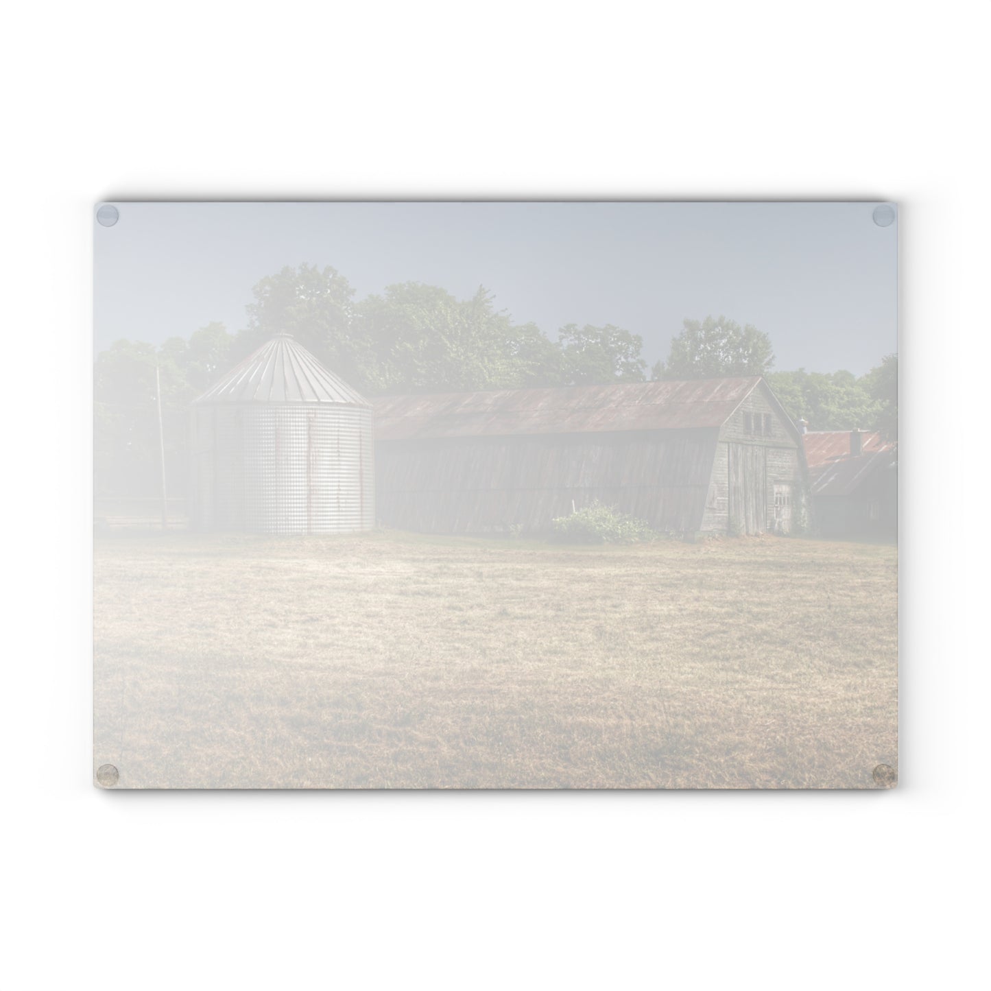 U R There Photography Hough Road Green Quonset II Rustic Farmhouse Tempered-Glass Cutting Board
