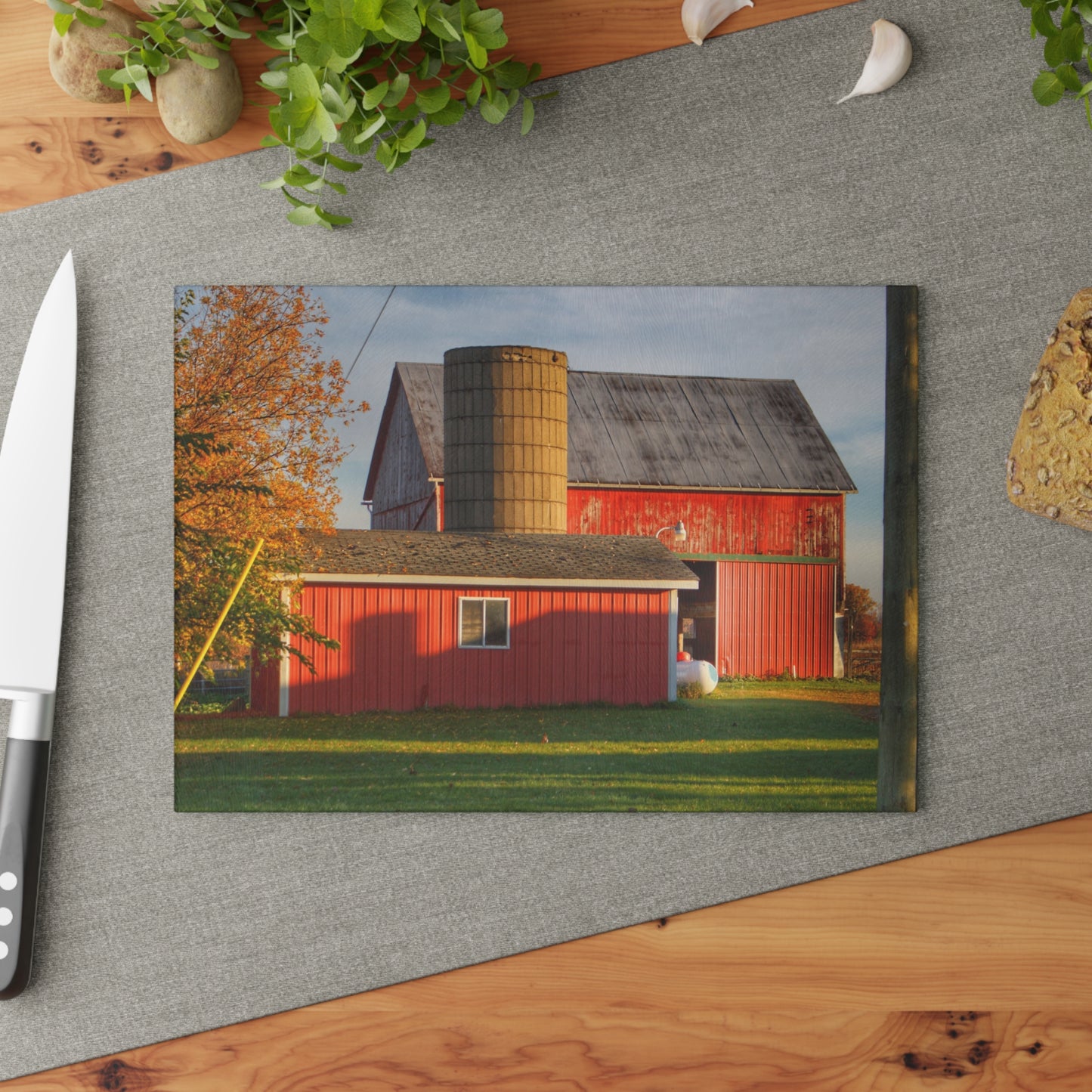 U R There Photography Peck Road Reds Rustic Farmhouse Tempered-Glass Cutting Board