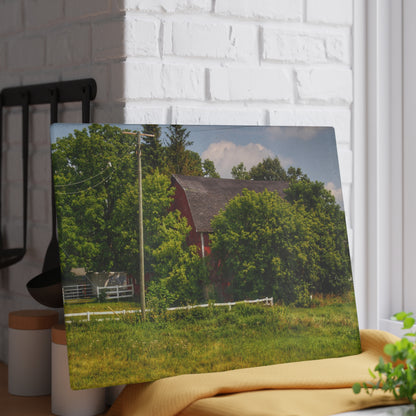 U R There Photography Hidden Red Beyond the Fence Rustic Farmhouse Tempered-Glass Cutting Board