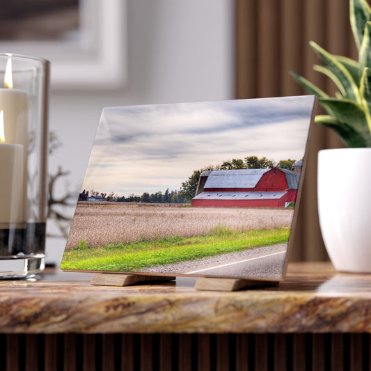 U R There Photography Brown City Red II Rustic Farmhouse Decorative Ceramic Tile