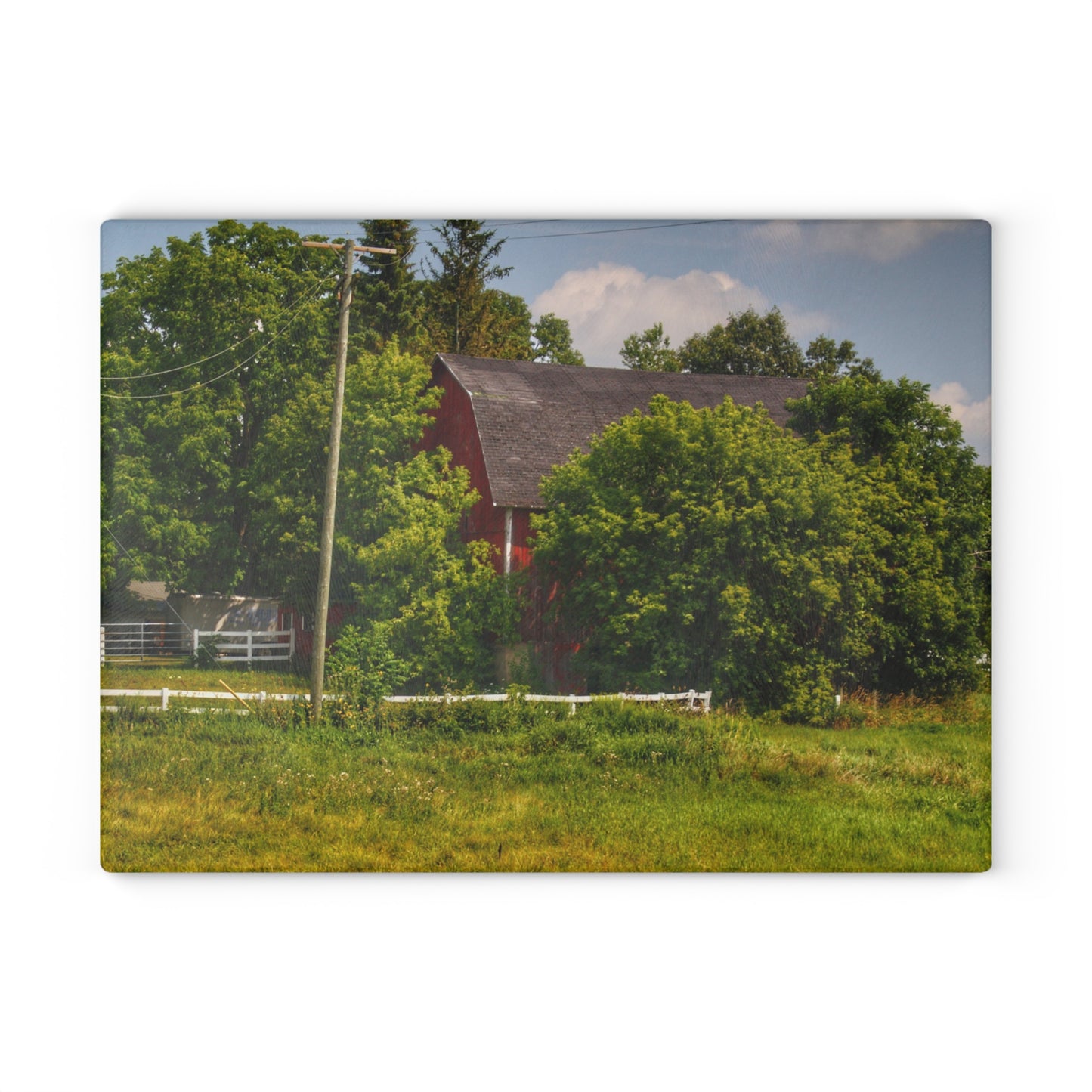 U R There Photography Hidden Red Beyond the Fence Rustic Farmhouse Tempered-Glass Cutting Board