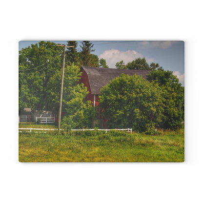 U R There Photography Hidden Red Beyond the Fence Rustic Farmhouse Tempered-Glass Cutting Board