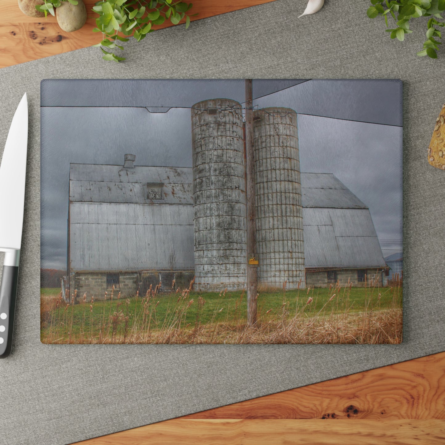 U R There Photography Daley Road Grey II Rustic Farmhouse Tempered-Glass Cutting Board