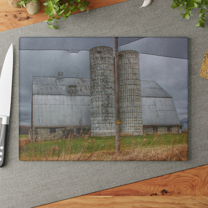 U R There Photography Daley Road Grey II Rustic Farmhouse Tempered-Glass Cutting Board