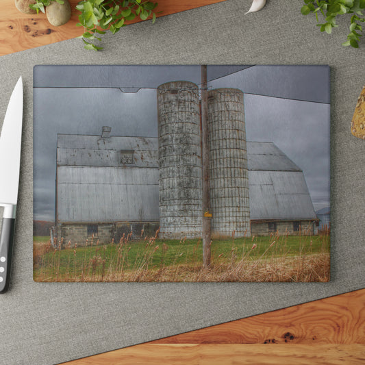 U R There Photography Daley Road Grey II Rustic Farmhouse Tempered-Glass Cutting Board