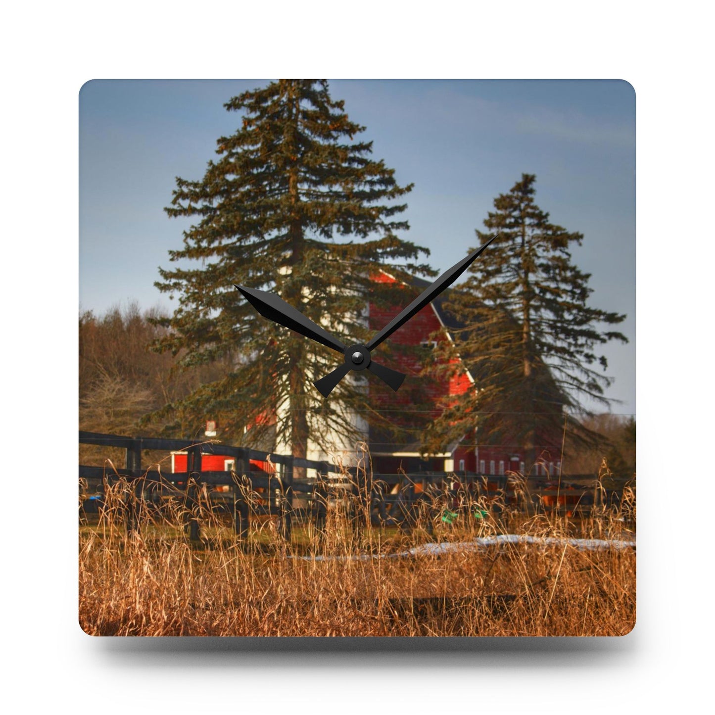 U R There Photography Blood Road Red I Rustic Farmhouse Acrylic Analog Wall Clock
