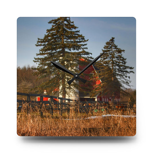 Blood Road Red I Rustic Farmhouse Acrylic Analog Wall Clock 10.75'' × 10.75'' (Square)