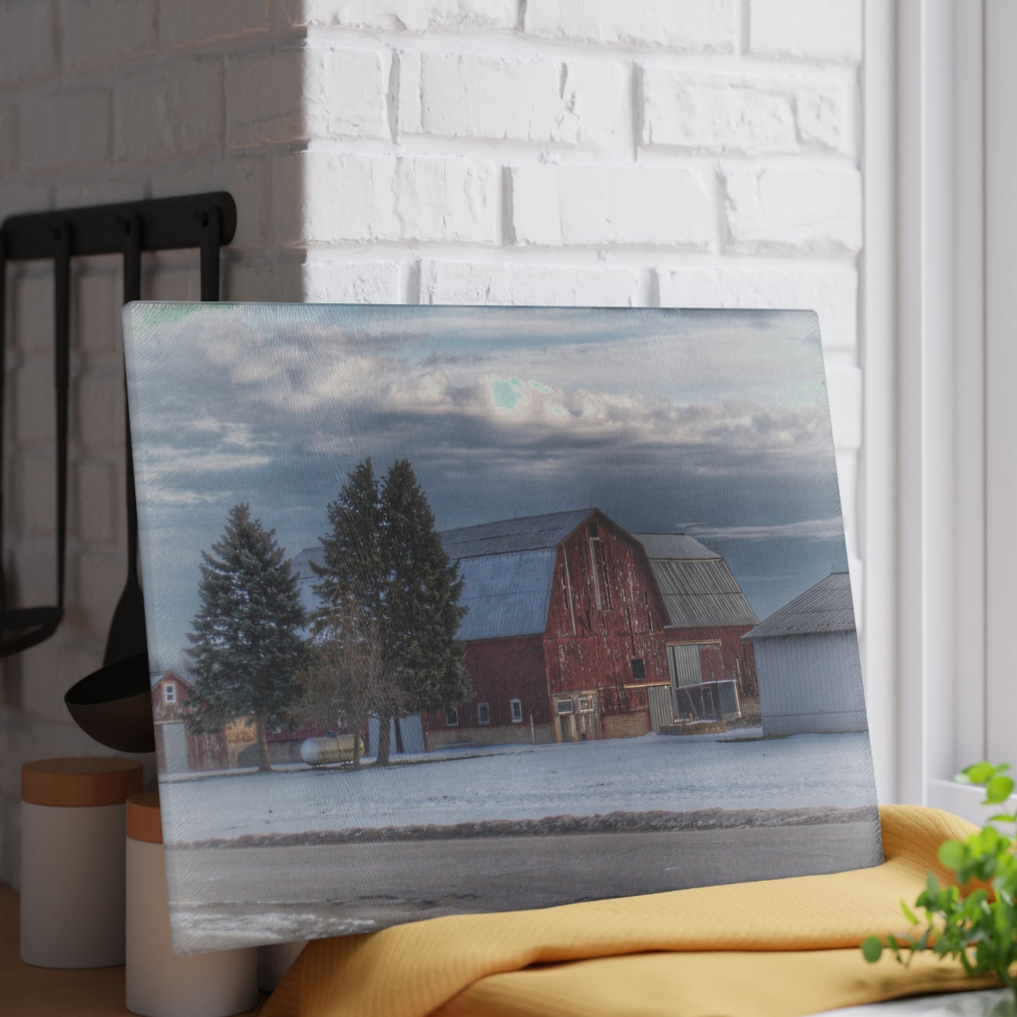 U R There Photography Glover Road Red Rustic Farmhouse Tempered-Glass Cutting Board