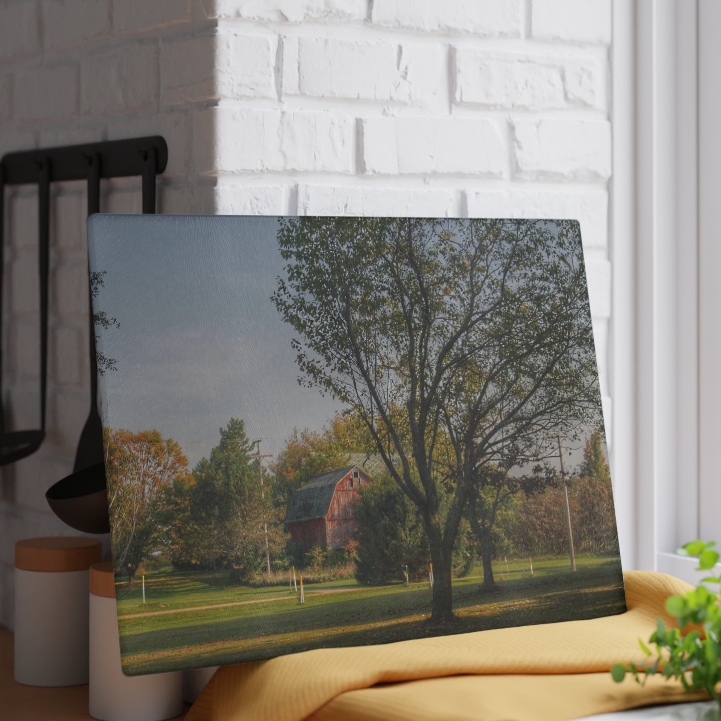 U R There Photography Belle River Red II Rustic Farmhouse Tempered-Glass Cutting Board