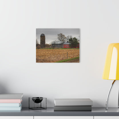 U R There Photography Dryden Road Gable Grey and Silo Rustic Farmhouse Acrylic Wall Print