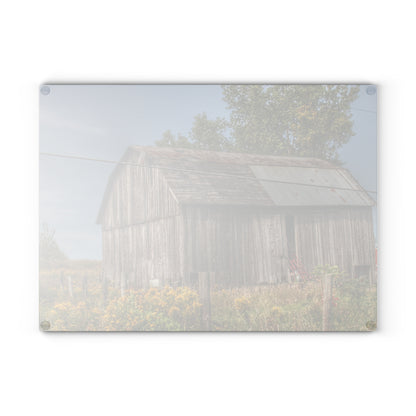 U R There Photography Schott Road Grey I Rustic Farmhouse Tempered-Glass Cutting Board
