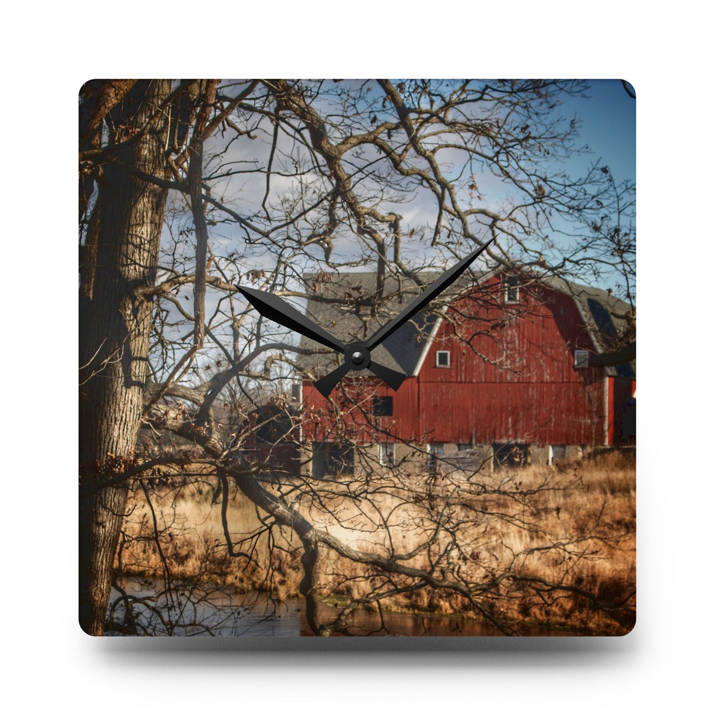 U R There Photography Greenwood Road Hidden Rustic Farmhouse Acrylic Analog Wall Clock
