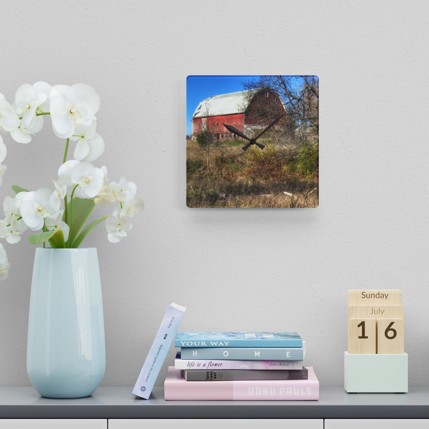 U R There Photography Hadley Red I Rustic Farmhouse Acrylic Analog Wall Clock