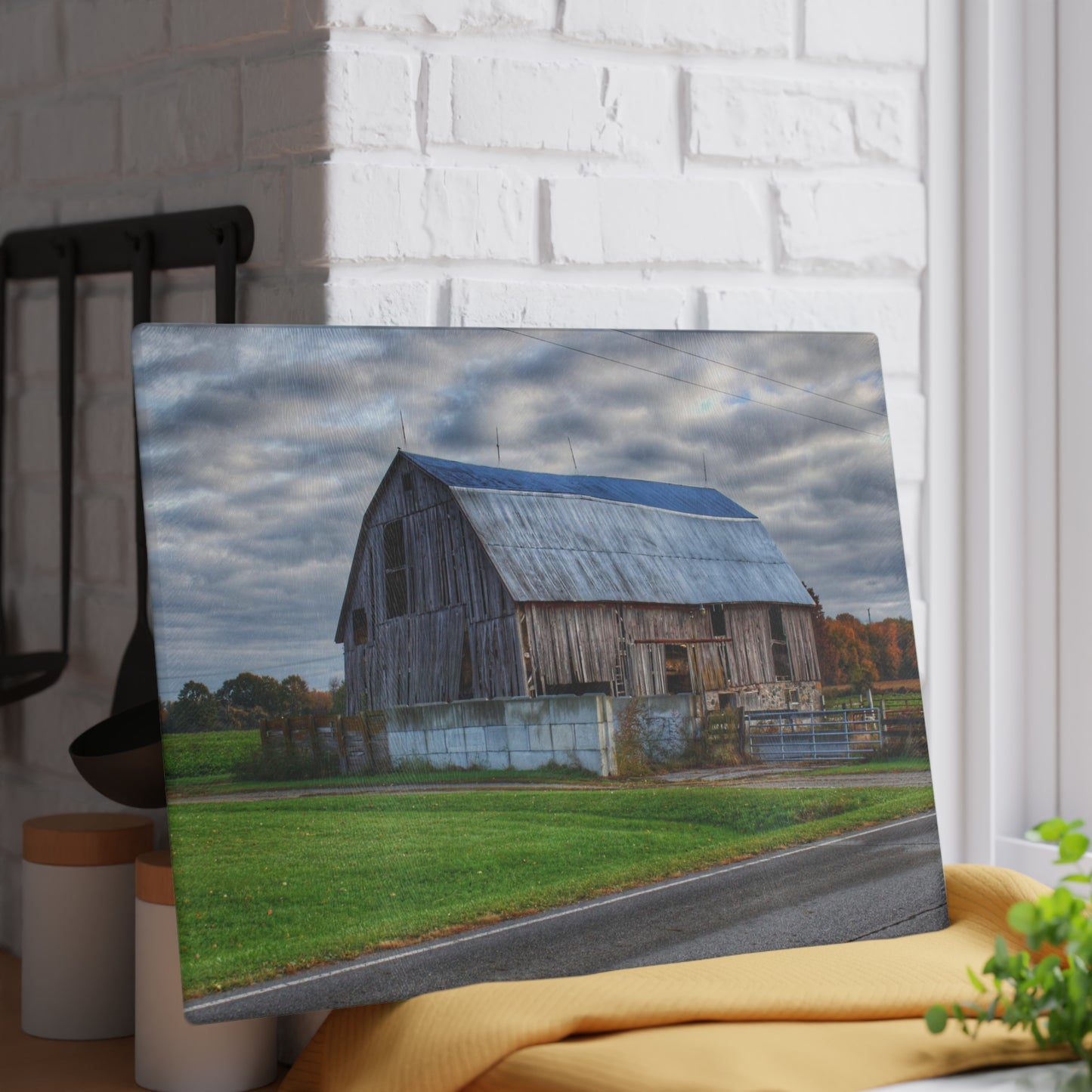 U R There Photography Marlette Road Haybarn Rustic Farmhouse Tempered-Glass Cutting Board