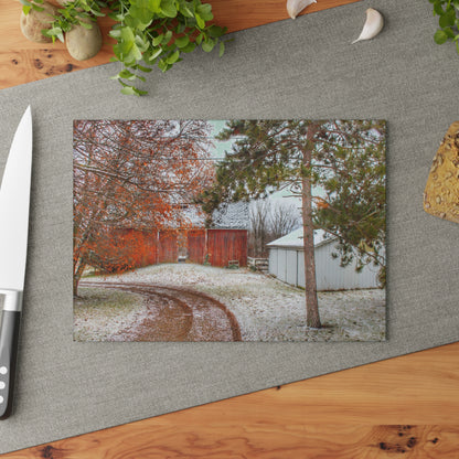 U R There Photography North Lake Pleasant Road Hidden Red Rustic Farmhouse Tempered-Glass Cutting Board