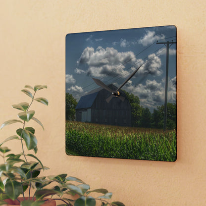 U R There Photography Grey Barn in a Cornfield Rustic Farmhouse Acrylic Analog Wall Clock