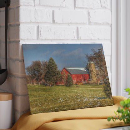 U R There Photography Columbiaville Road Red I Rustic Farmhouse Tempered-Glass Cutting Board