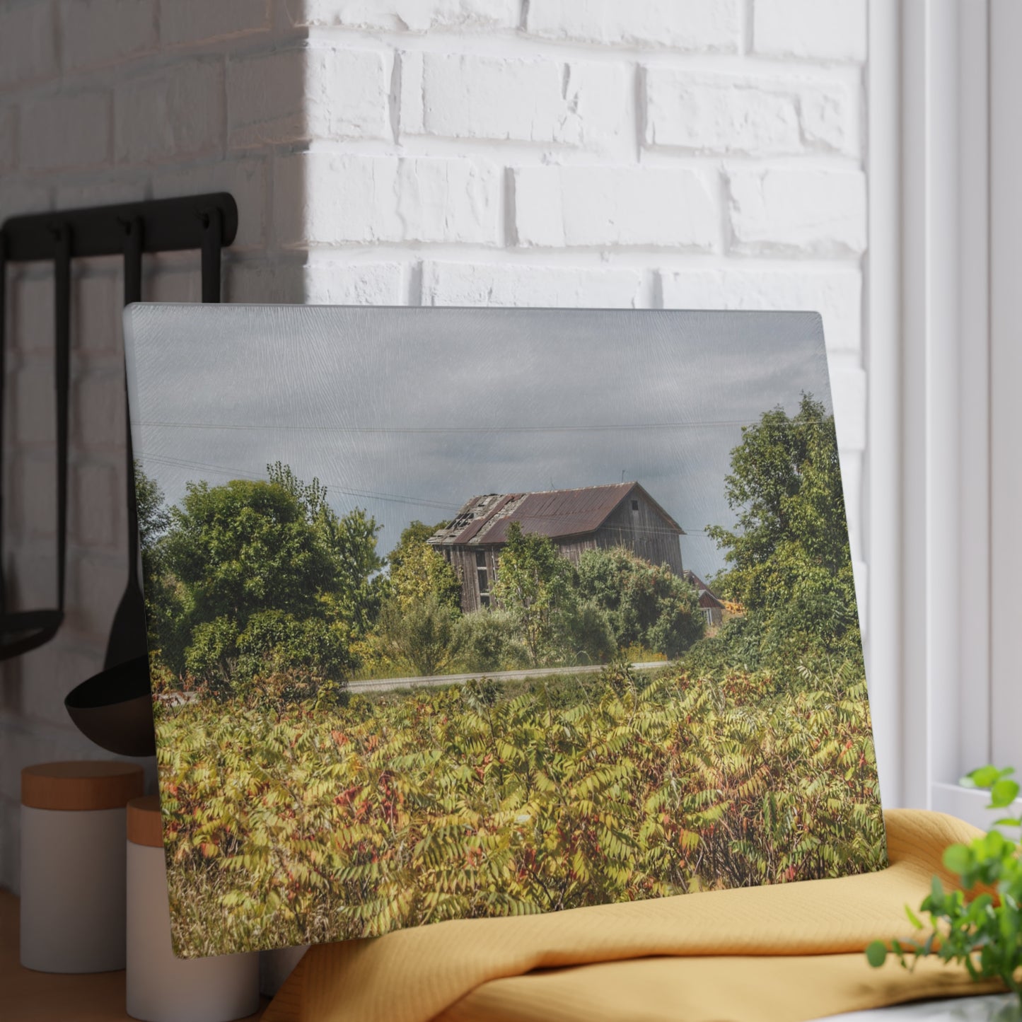 U R There Photography Van Dyke Grey Rustic Farmhouse Tempered-Glass Cutting Board
