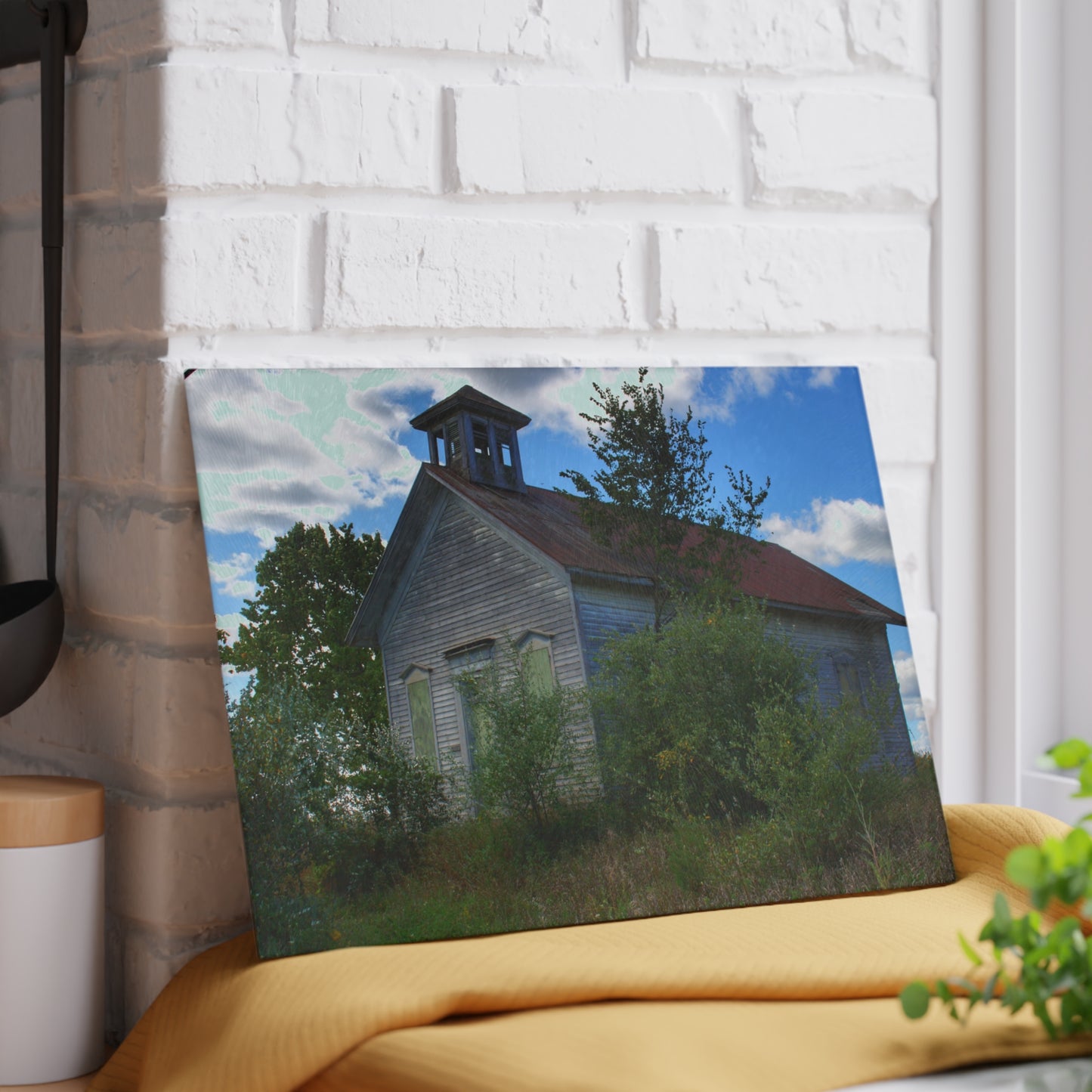 U R There Photography Mound Road Schoolhouse Rustic Farmhouse Tempered-Glass Cutting Board